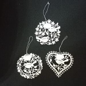Set Of 3 White Lace Bird Ornaments Made In Germany